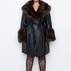 PLUS AZALEA WANG READY OR NOT FAUX FUR ACCENT MOTO TRENCH